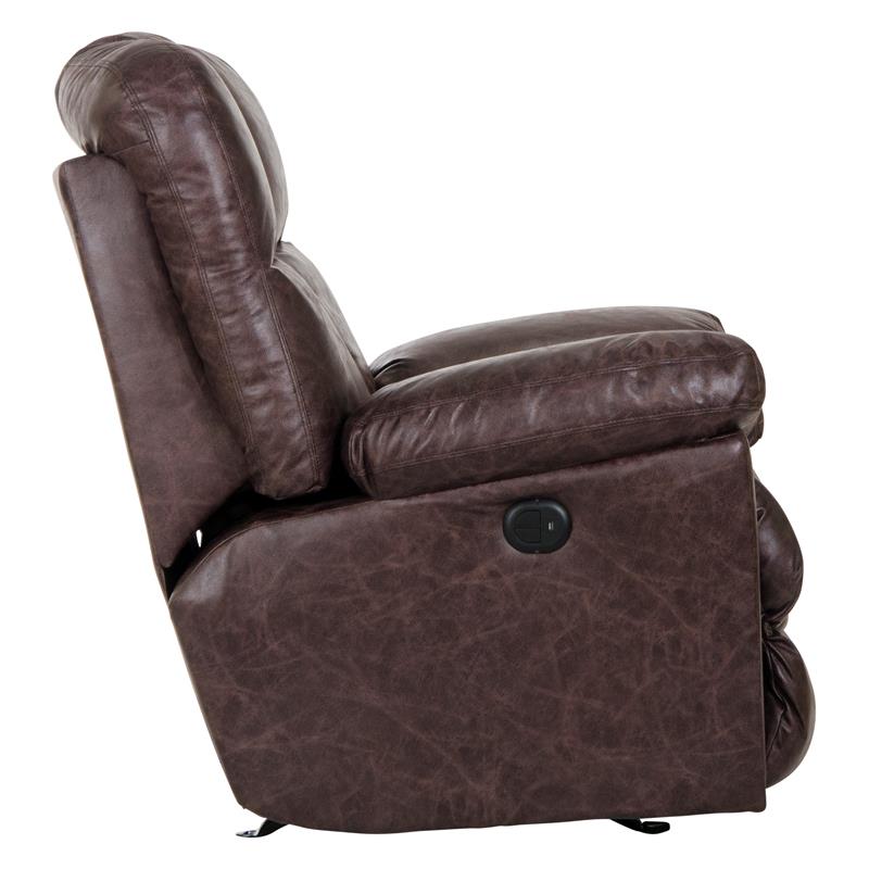 Tommy Power Rocker Recliner in Brown Polyester Leather Look Fabric