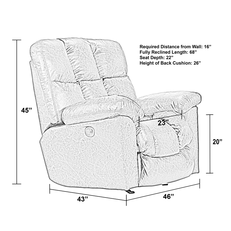 Tommy Power Rocker Recliner in Brown Polyester Leather Look Fabric