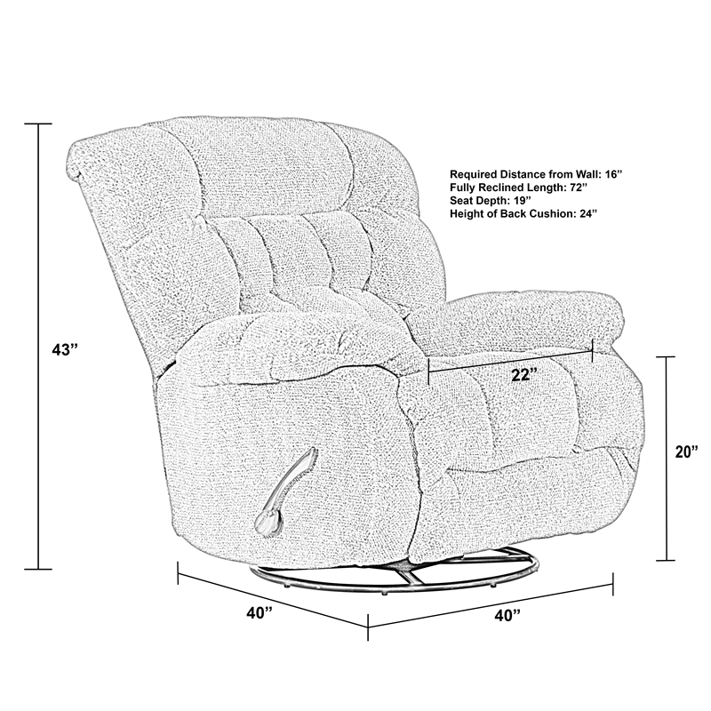 Johnson Chaise Swivel Glider Recliner in Gray Polyester Fabric