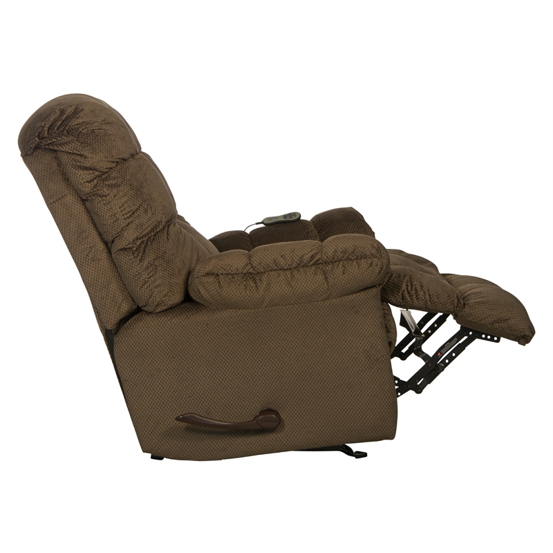 Batts Chaise Rocker Recliner with Heat & Massage in Brown Polyester Fabric