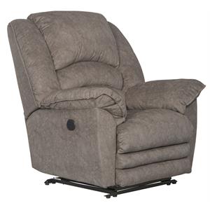 dolan power lay flat recliner with usb charging port in gray polyester fabric