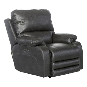 kealyn power lay flat recliner with power headrest in gray faux leather