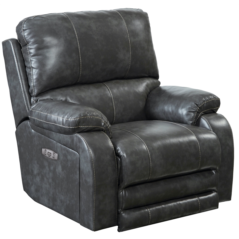Kealyn Power Lay Flat Recliner with Power Headrest in Gray Faux Leather