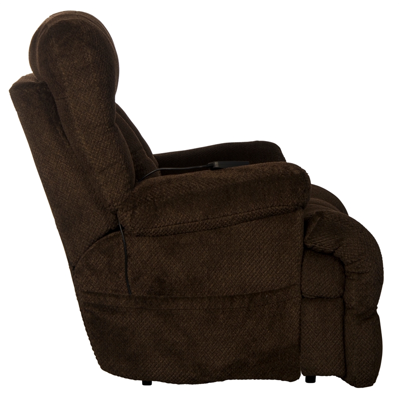 Webster Power Recliner with Adjustable Headrest & Lumbar in Soft Brown Fabric