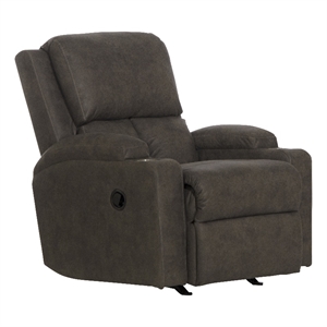 catnapper page rocker recliner with two cupholders in gray polyester fabric