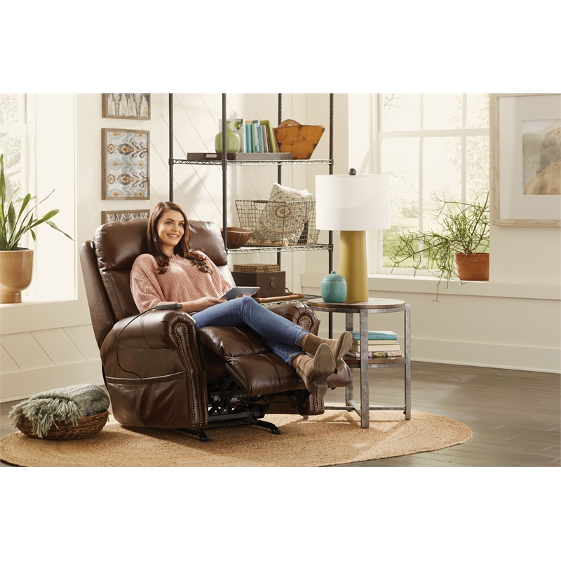 Catnapper Danny Brown Leather Power Rocker Recliner with Therapeutic Massage