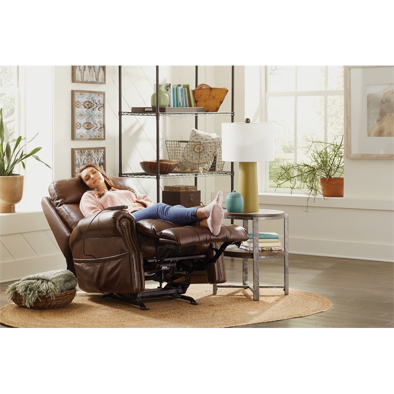 Catnapper Danny Brown Leather Power Rocker Recliner with Therapeutic Massage