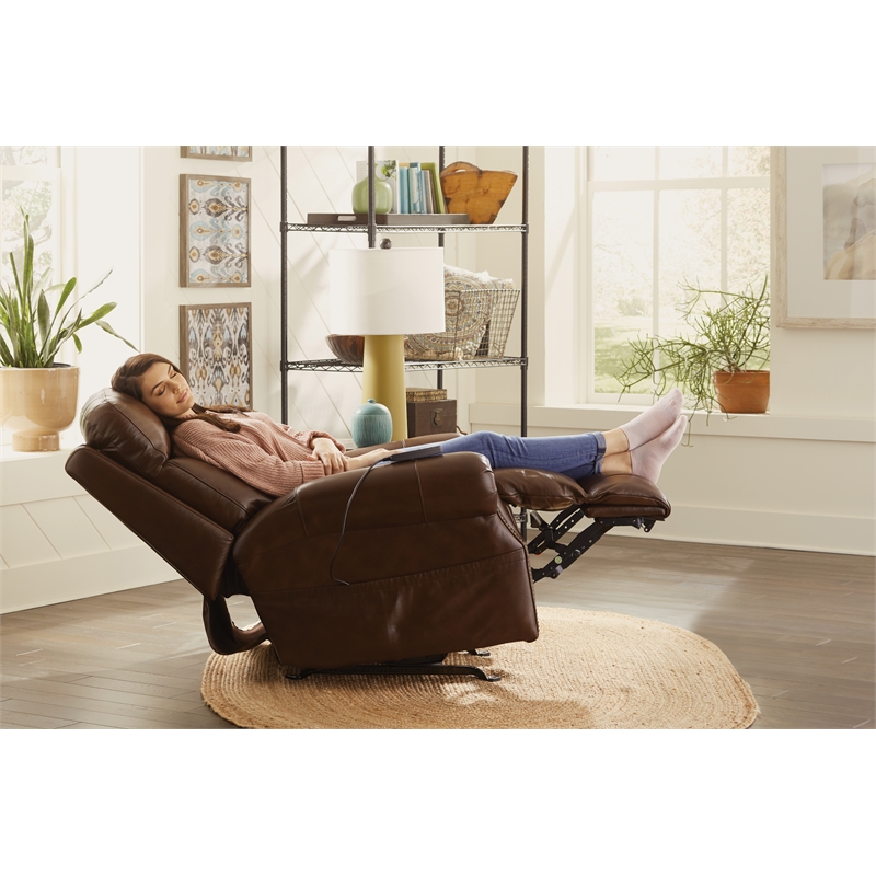Catnapper Danny Brown Leather Power Rocker Recliner with Therapeutic Massage