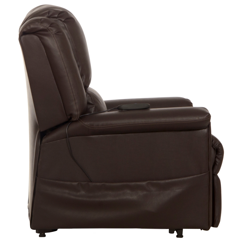 Catnapper Hewitt Power Lift Lay-Flat Recliner with Brown Disinfectable PU Fabric