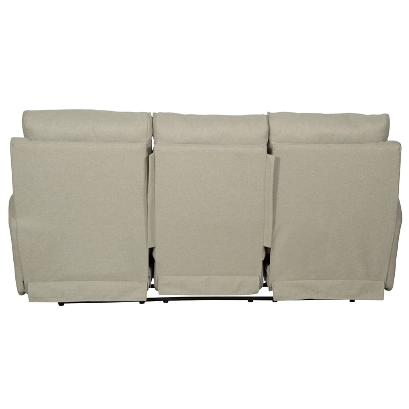 Catnapper Eastland Lay Flat Reclining Sofa in Beige Fabric with Accent Pillows