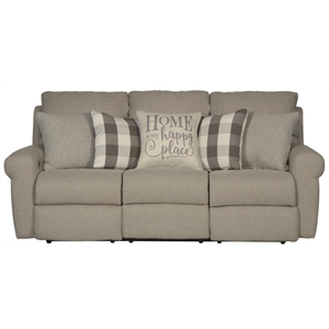 catnapper eastland lay flat reclining sofa in gray fabric with accent pillows