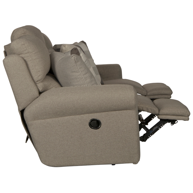 Catnapper Eastland Lay Flat Reclining Sofa in Gray Fabric with Accent Pillows