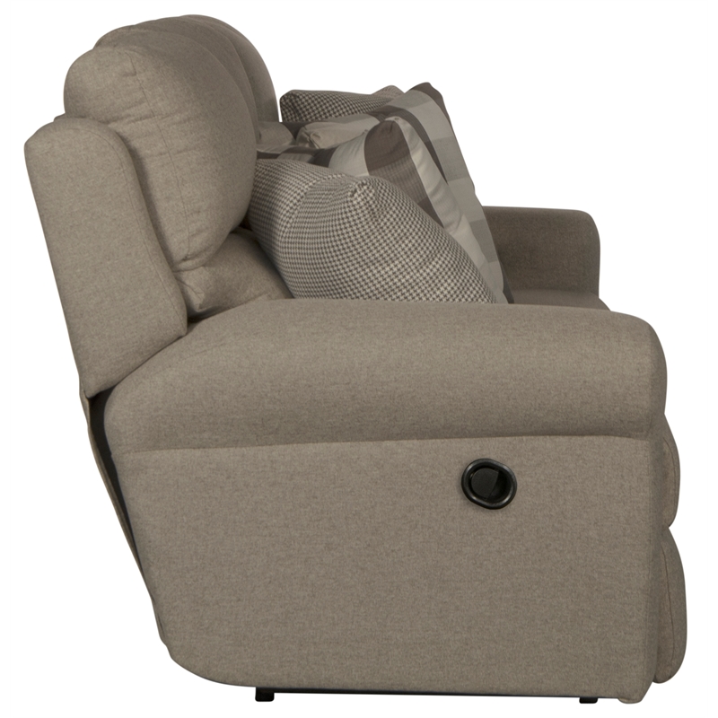 Catnapper Eastland Lay Flat Reclining Sofa in Gray Fabric with Accent Pillows