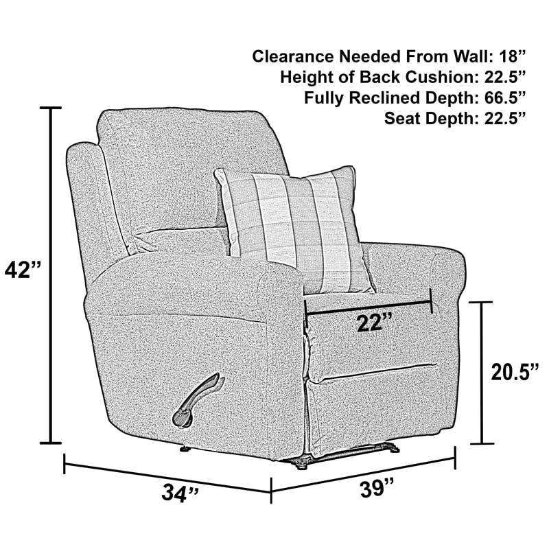 Catnapper Eastland Glider Recliner in Gray Polyester Fabric with Accent Pillow