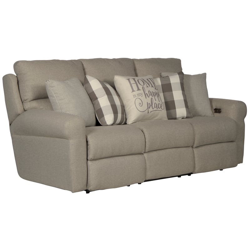 Catnapper Eastland Power Lay Flat Reclining Sofa in Gray Fabric