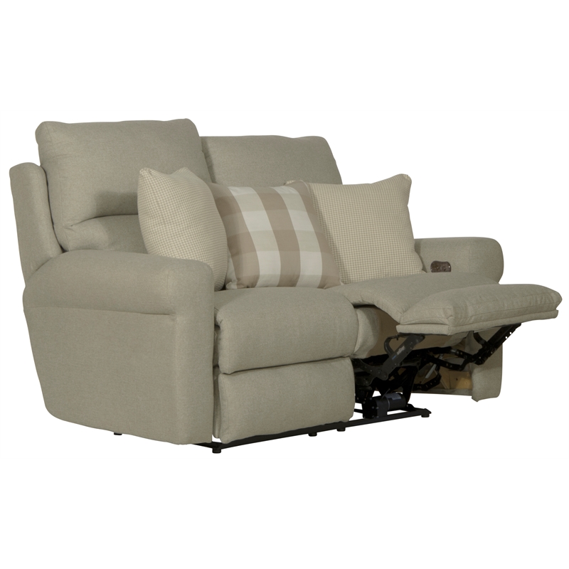 Catnapper Eastland Lay Flat Reclining Loveseat in Beige Polyester Fabric