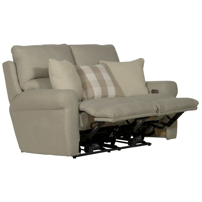 Catnapper Eastland Lay Flat Reclining Loveseat in Beige Polyester Fabric