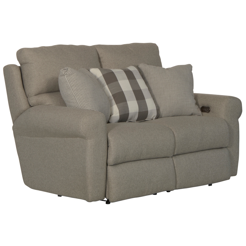 Catnapper Eastland Lay Flat Reclining Loveseat in Gray Polyester Fabric