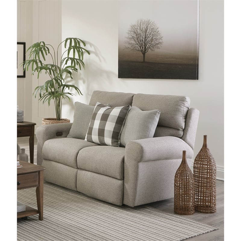 Catnapper Eastland Lay Flat Reclining Loveseat in Gray Polyester Fabric