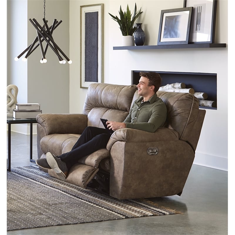 Catnapper Thompson Power Reclining Loveseat in Brown Polyester Fabric