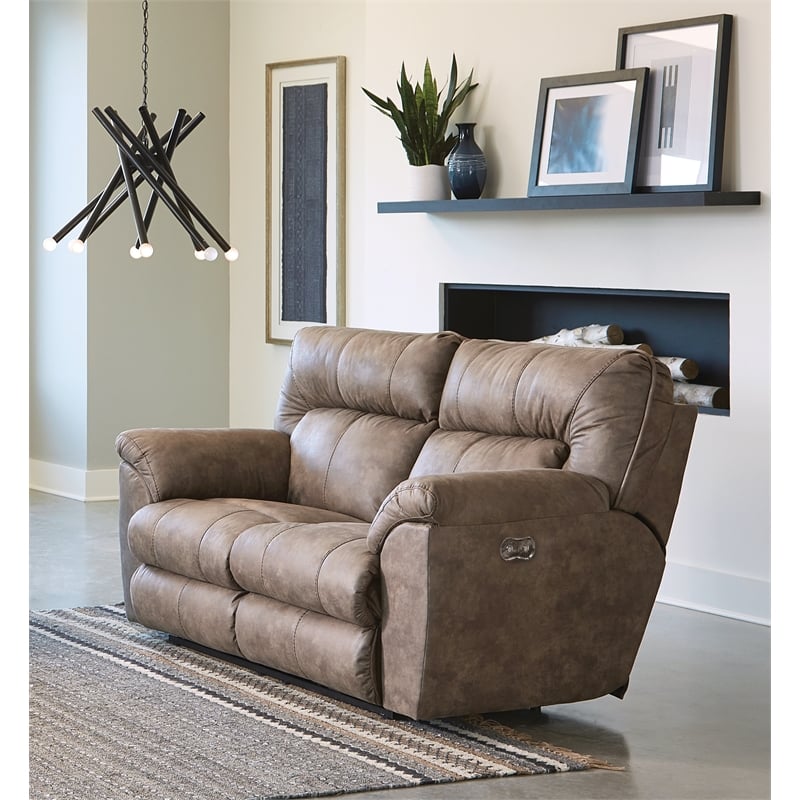 Catnapper Thompson Power Reclining Loveseat in Brown Polyester Fabric