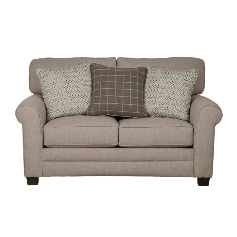 Hardy Farmhouse Casual Loveseat in Gray Fabric with Decorative Accent Pillows