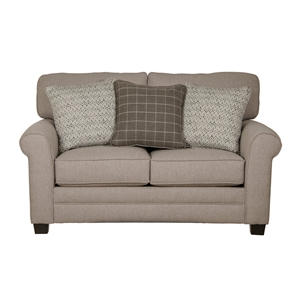 Hardy Farmhouse Casual Loveseat in Gray Fabric with Decorative Accent Pillows