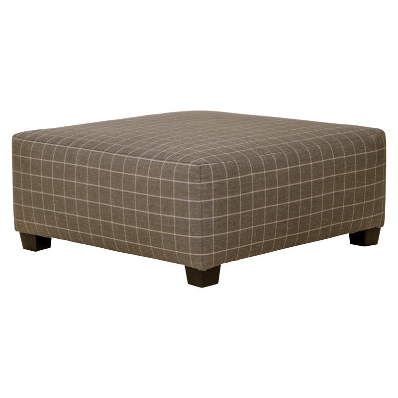 Hardy 41 Inch Square Cocktail Ottoman in Gray Box Pattern Fabric