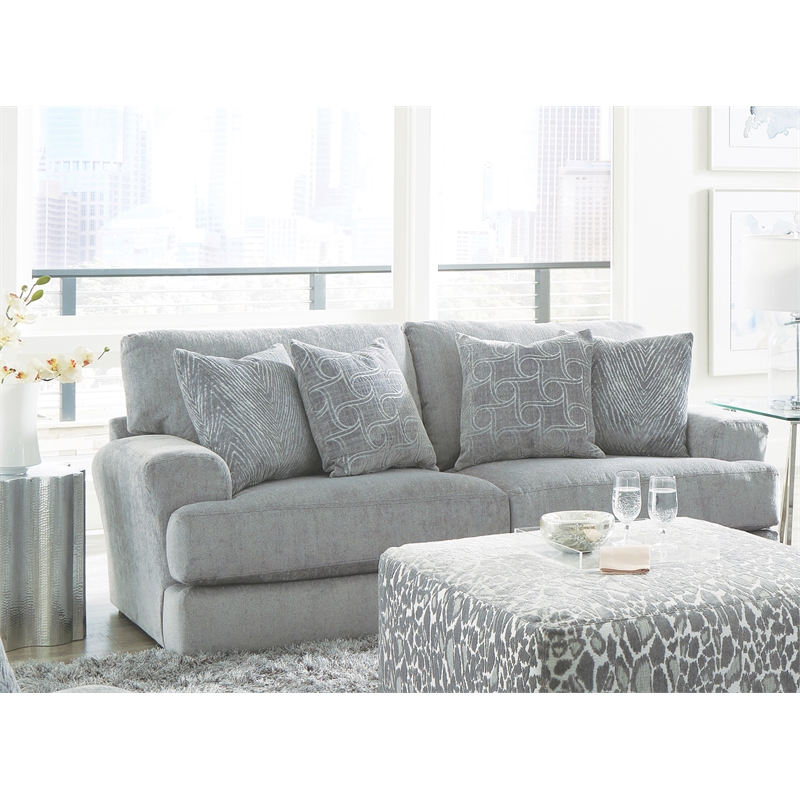 Catnapper Jefferson Two Seat Sofa with Cuddler Cushions in Gray Polyester Fabric