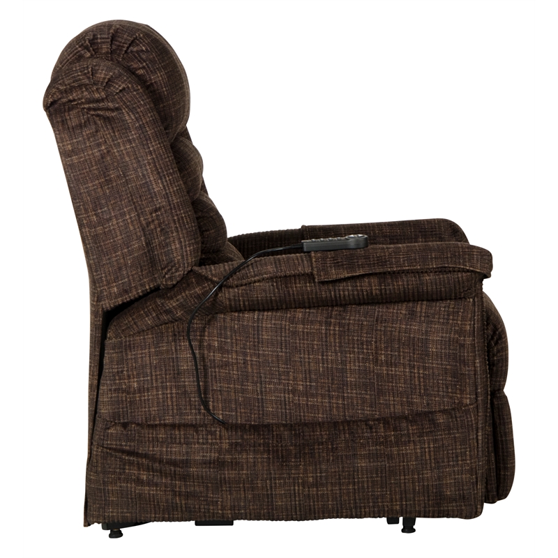Catnapper Buckner Power Lift Assist Recliner in Brown Polyester Fabric