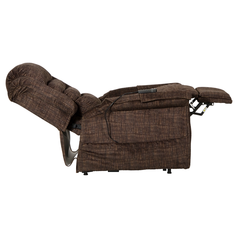 Catnapper Buckner Power Lift Assist Recliner in Brown Polyester Fabric