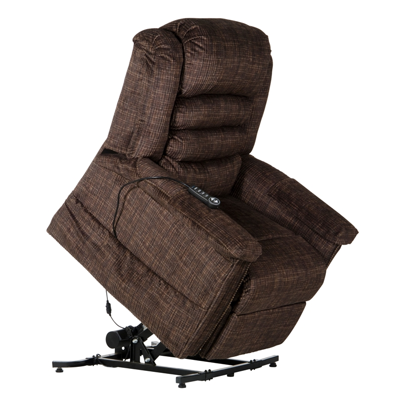 Catnapper Buckner Power Lift Assist Recliner in Brown Polyester Fabric
