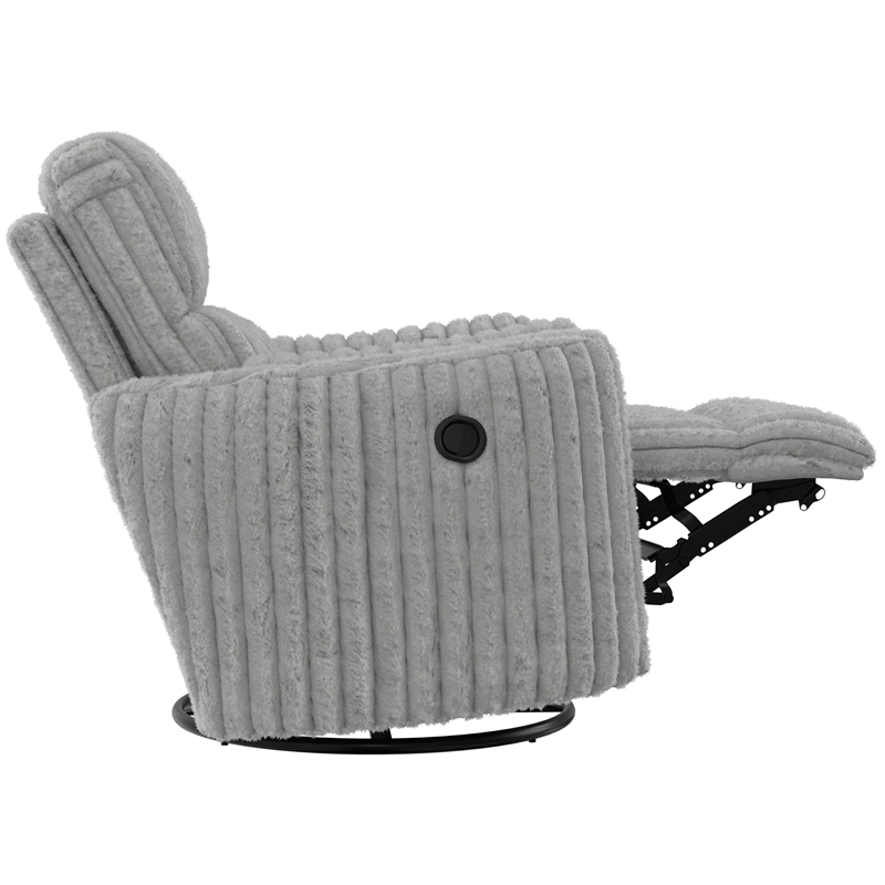 Daydream Swivel Glider Recliner with Faux Fur in Moonstruck Gloucester Gray
