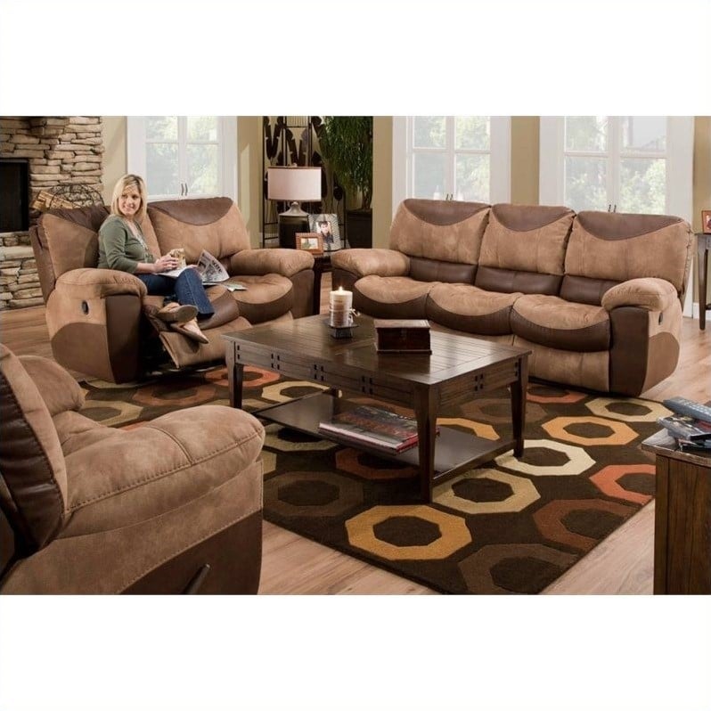 Catnapper Portman Reclining 3 Piece Sofa Set in Saddle and Chocolate   196 Portman 3PKG