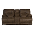 Catnapper Voyager Power Lay Flat Reclining Console Loveseat in Elk Brown Fabric