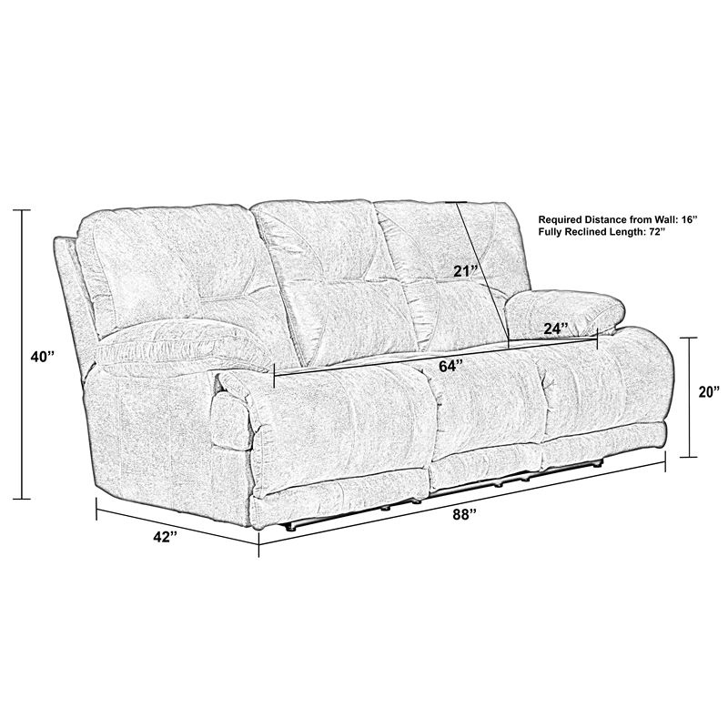 Catnapper Voyager Power Lay Flat Reclining Sofa in Slate Gray Polyester Fabric