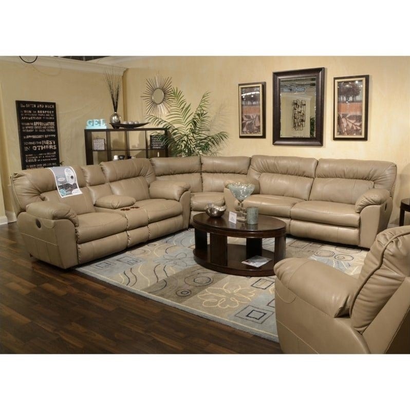 Catnapper Nolan Leather Reclining Sectional in Putty 404140484049