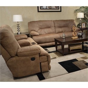 Catnapper Noble Lay Flat 2 Piece Reclining Fabric Sofa Set in Almond