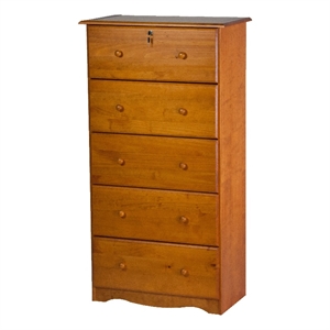 palace imports 5-jumbo drawer wood chest with lock in honey pine brown