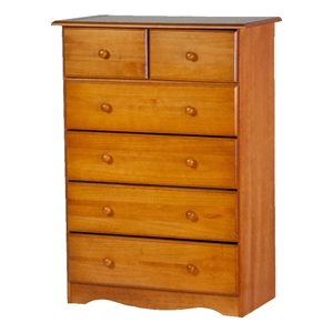 palace imports 6-drawer wood chest with beveled edges in honey pine brown