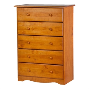 palace imports 5-drawer wood chest with beveled edges in honey pine brown