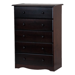 palace imports 5-drawer wood chest with beveled edges in java brown