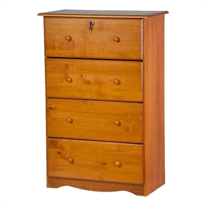 palace imports 4-jumbo drawer wood chest with lock in honey pine brown