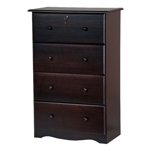 palace imports 4-jumbo drawer wood chest with lock in java brown