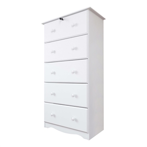 palace imports 5-jumbo drawer pine wood chest with lock in white