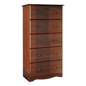 palace imports 5-jumbo drawer wood chest with lock in mocha brown