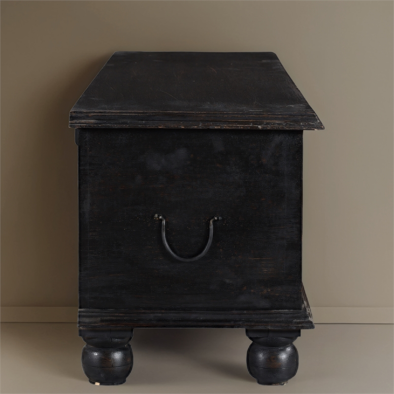 Taran Designs Bailey Carved Solid Wood Storage Ottoman in Black