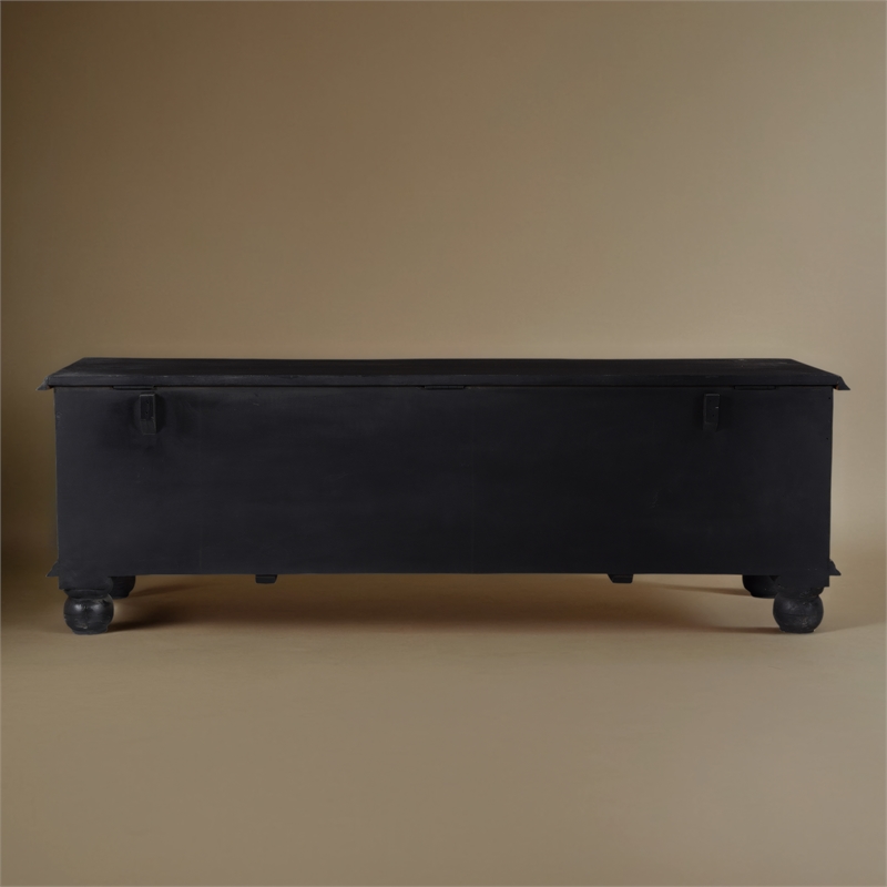 Taran Designs Bailey Carved Solid Wood Storage Ottoman in Black