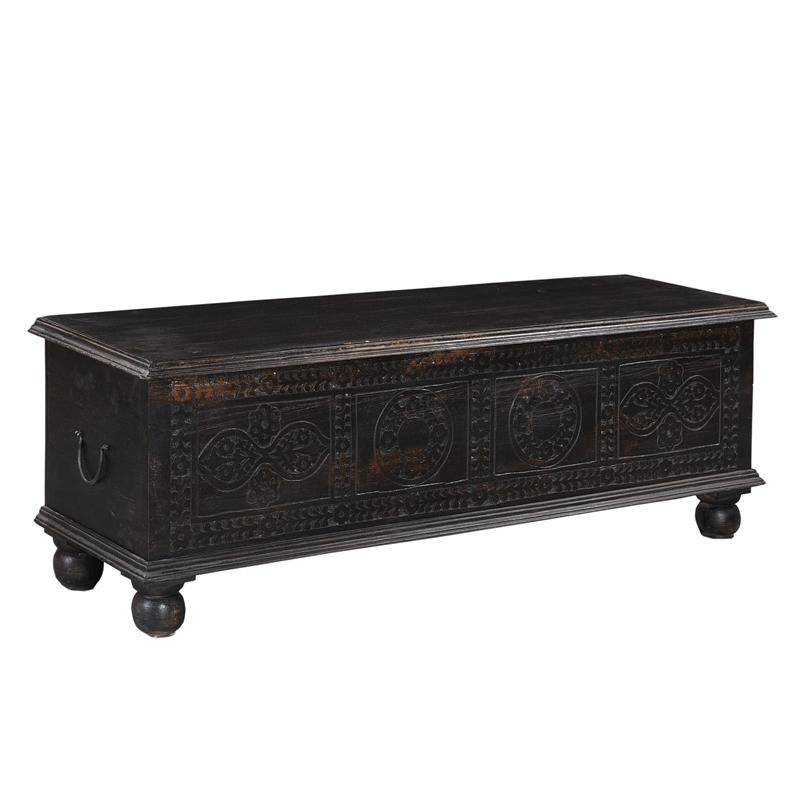 Taran Designs Bailey Carved Solid Wood Storage Ottoman in Black