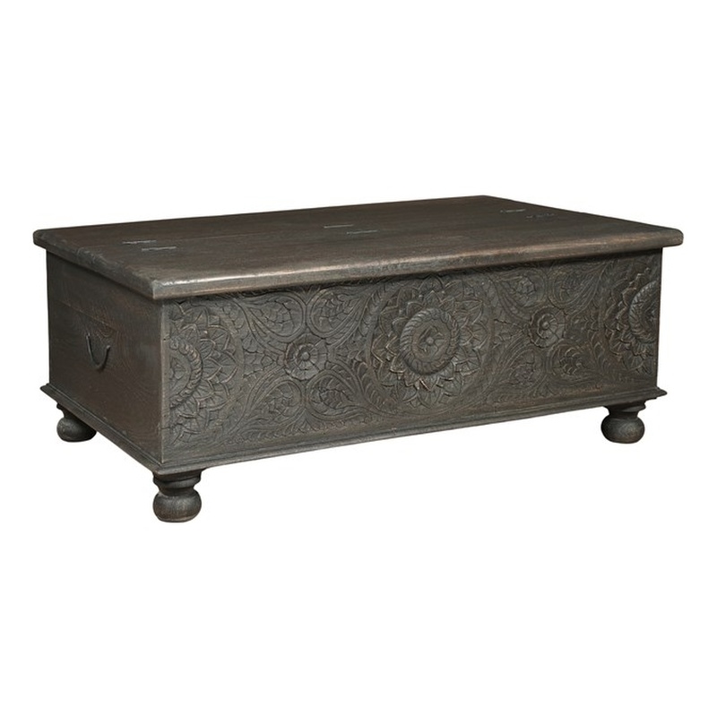 Monte Floral Carved Solid Wood Storage Coffee Table in Black
